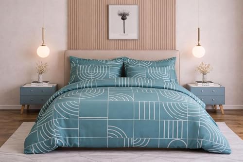 Image of Castiqa 310TC Cotton Feels Soft Premium Floral Super King XXL Size Jointless Bedsheet Set Size 108 x 108 Inches, 275 x 275 Cms with Two King Size Pillow Covers (Teal)