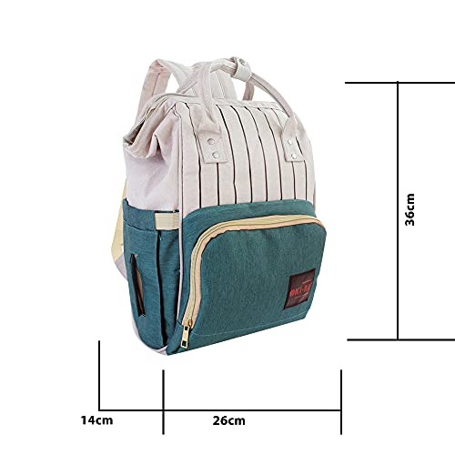 Mochila Bolsa Mamãe Bebê Maternidade Multifunção Bolsos (Listras/Verde)