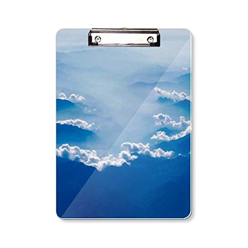 Porte-bloc A4 gris ciel motif nuages blancs pour document