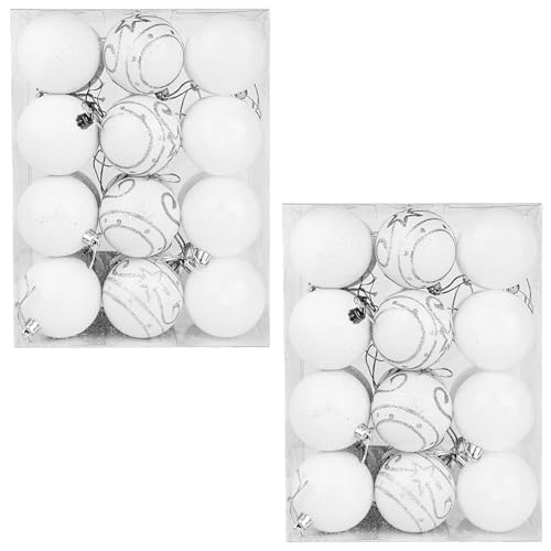 CASARIA® Weihnachtskugeln 48tlg Ø 6cm Kunststoff matt glänzend Christbaumkugeln Christbaumschmuck Anhänger Weihnachtsbaumkugeln Weihnachtsdeko weiß