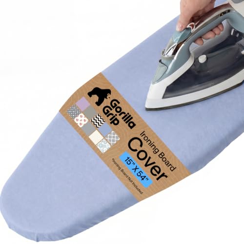 GORILLA GRIP Ironing Board Cover Silicone Coating 400F Scorch and Stain Resistant with Extra Thick Padding Fits Over Standard Size Board Heavy Duty Hook and Loop Fastener Strap Blue 15x54
