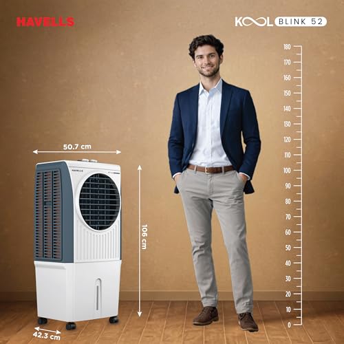 Image of Havells KoolBlink 52 L Air Cooler for Room|Powerful Air-Delivery|Dual Flow Technology|3 Side Bacteria Shield Honeycomb Pads|Double Ball Bearing Motor|Front Wheels with Brake|Inverter Compatible