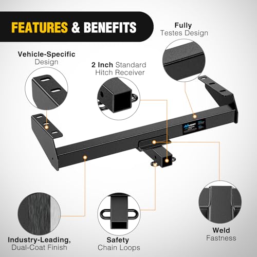 Image of Nilight Class 3 Trailer Hitch 2 Inch Receiver Tow Hitch Compatible with Suzuki Equator 2009-2012, Nissan Frontier 2005-2026, Multi-Fit Hitch for Ball Mount Cargo Carrier Bike Rack, Black Powder Coated