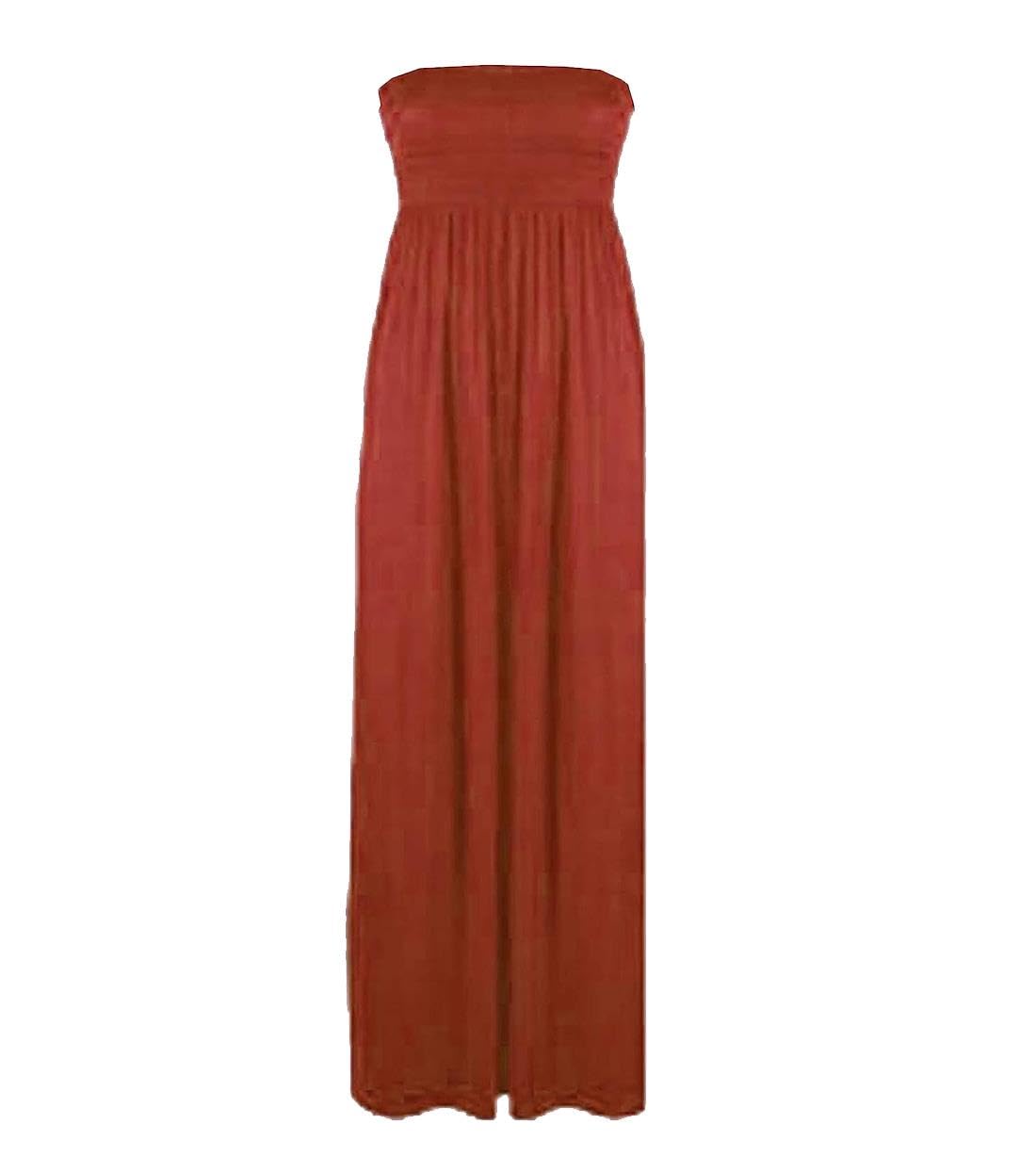 Fashion Fairies Women's Rust New Sleeveless Boobtube Bandeau Maxi Sheering Long Dress Uk 8-26