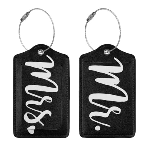 2 Pcs Mr and Mrs Luggage Tags for Suitcases, Privacy Cover ID Label with Steel Loop, Bachelorette Bridal Honeymoon Wedding Anniversary Travel Gift for Couples Bride Groom Husband Wife Men Women Gift