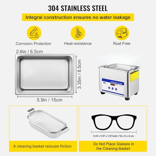 VEVOR Ultraschallreiniger 0,8 L, Ultraschall Reinigungsgerät 40 kHz, Schmuckreiniger Ultraschall 24...