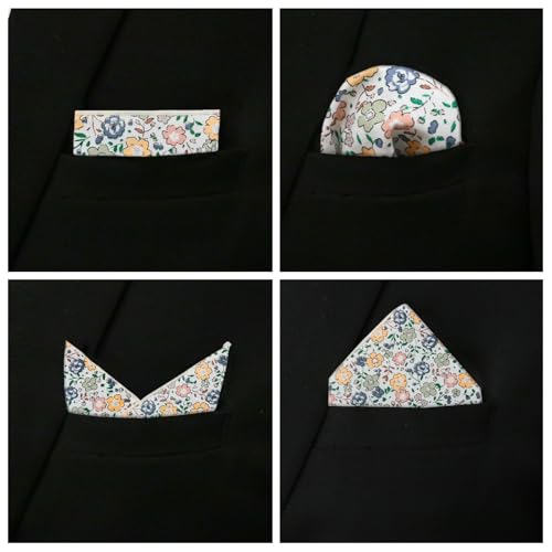 Image of Floral Pocket Squares for Men with Holder Printed Flower Mens Handkerchief Cotton Suit Pocket Hanky for Wedding