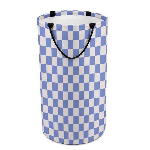 Cestas plegables para ropa sucia para dormitorio, tamaño grande, redondo, azul cielo, blanco, estampado a cuadros, cesta plegable para ropa sucia, 135 L, para dormitorio de niños y niñas, decoración