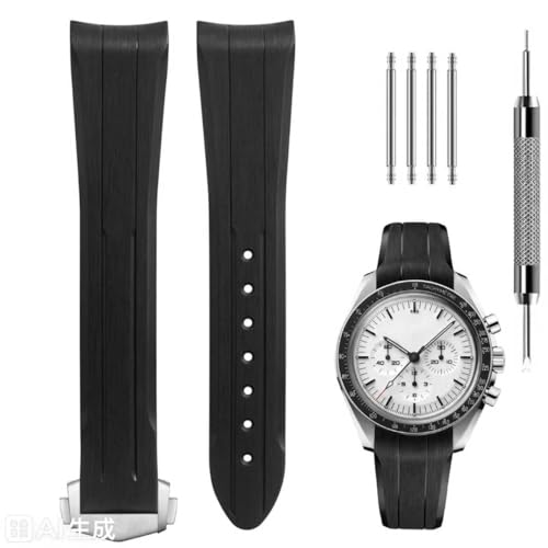 Bracelet silicone 20mm pour Omega Speedmaster Seamaster Moonwatch de rechange