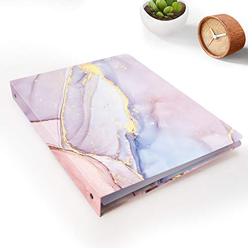 Image of 3 Ring Binder 1 Inch Ring, Fashion Design Binder for School, Home, Students, Women, Cute Custom Pattern with Hold Letter Size Interior Pockets,Pink Marble