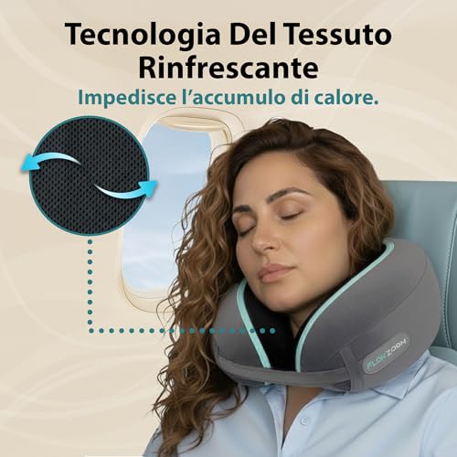 FLOWZOOM Dream Cuscino Cervicale da Viaggio in Memory Foam – Supporto Laterale Ottimale per Testa e Collo, Regolabile, Fodera Vellutata Lavabile con Sacchetto in Rete – Ideale per Aereo e Auto– Grigio - Immagine 4