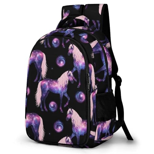 Men's Commuter Bag Large Travel Bag Portable Work Backpack With Double Zippers Purple Galaxy Horse