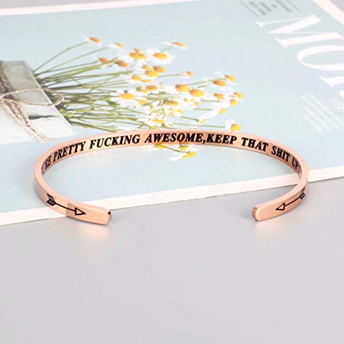 M Mooham Inspirational Gifts For Women, Rose Gold You're Pretty Funking Awesome Keep That Up Mantra Cuff Bangle Inspirational Bracelet Jewelry For Women #TOP2