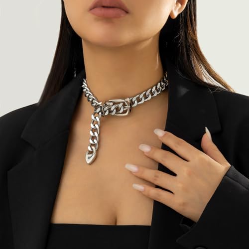 Chunky Chain Belt Necklace for Women Chunky Gold Cuban Chain Choker Necklaces Silver Thick Cuban Belt Necklaces Punk Style Thick Link Belts Chain Necklaces for Women Men2