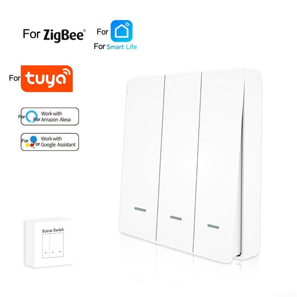 Interruptor de luz inalámbrico para casa Inteligente con Control Remoto y Control por Voz (sin Cable Neutro) (Interruptor de 3 Teclas)