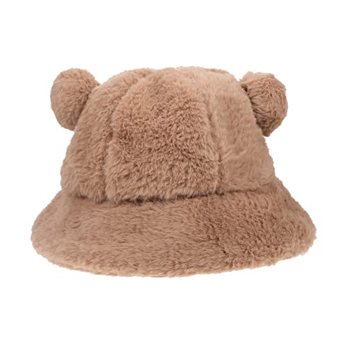 PRETYZOOM Plush Cap Women Winter Hat Bucket Hat Bear Comfortable Beanie for Cold Weather Khaki