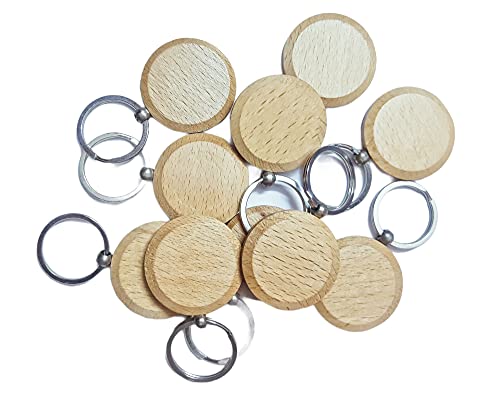 Image of Empty Wooden Keychains, Laser Engravable, Printable & Writable, Pack of 10 Assorted Shapes, 5cm x 3cm