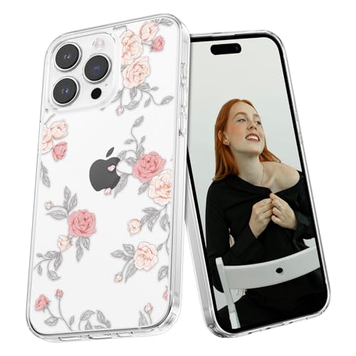 Coque iPhone 15 Pro transparente fleurie antichoc en TPU souple