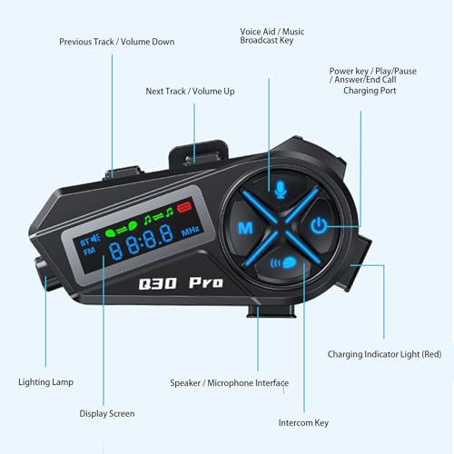 Intercomunicadores para motocicleta Bluetooth 5.4 Fabater con pantalla LED 4