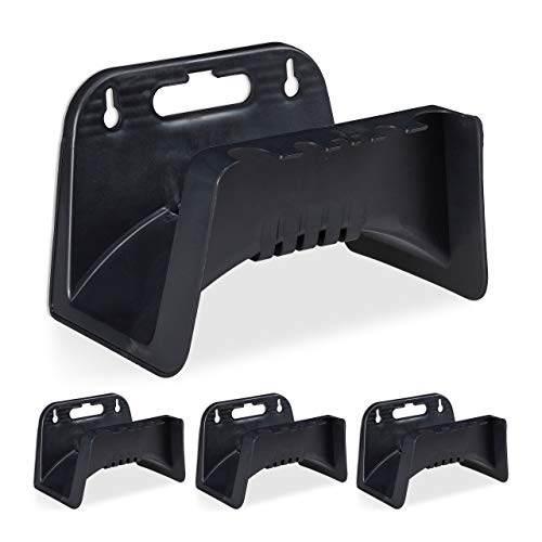 Relaxdays 4 x Hose Holder, Plastic Wall-mounted Hosepipe Holder, Bracket For Garden Hose, HWD 14 x 24 x 16 cm, Black