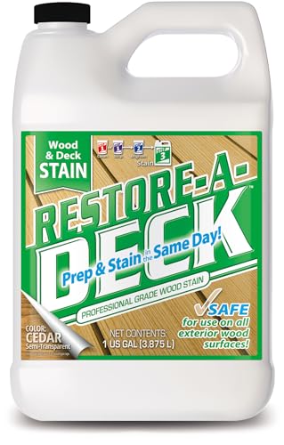Restore-A-Deck Semi-Transparent Wood Stain for Decks, Fences & Wood Siding – Easy Maintenance Penetrating Finish for Old & New Wood – Same Day Prep & Stain Application (1 Gallon, Cedar)
