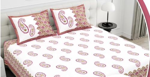 Image of YOKSH Handlooms - Premium Jaipuri 100% Cotton 240 TC|SuperKing Jumbo Size 120x120 INCH,10 FEET|Flat BEDSHEET|2 Pillow Covers|AZO-Free Colors (Pink Maroon Shades 120118)