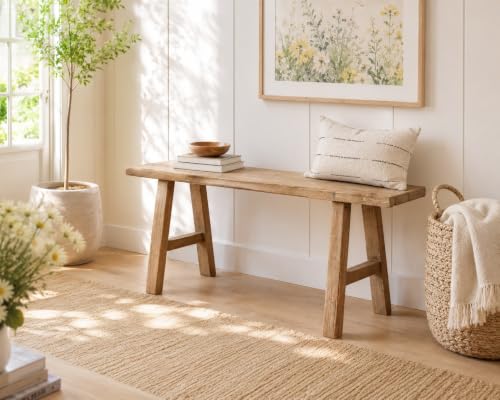 Image of Artissance 43-Inch Elmwood Bench, Natural Wood Rectangular Rustic Bench for Entryway, Hallway, Living Room, and Dining Room