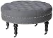 Belleze 33" inch Round Tufted Linen Ottoman Large Footstool Cocktail with Caster, Gray