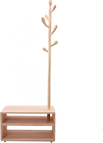 Hall Trees Percheros de madera para zapatos, diseño 3 en 1, estante de almacenamiento simple con perchero y banco de zapatos para entrada