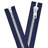 Mandala Crafts 6 Inch Metal Heavy Duty Zippers - #10 Navy Tape Silver Tone Metal Separating Zippers for Sewing Jacket Coat Upholstery