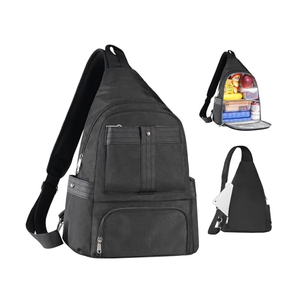 Crossbody-Lunch-Backpack-Double-Deck-Large-Insulated-Lunch-Box-for-Men-Women-Adult-Leakproof-Lunchbox-with-Side-Pokets-for-iPad-Small-Cooler-Bag-for-Work-Office-Hiking-Beach-Picnic-Black HesLaus Crossbody Lunch Backpack, Double Deck Large Insulated Lunch Box for Men Women Adult, Leakproof Lunchbox with Side Pokets for iPad, Small Cooler Bag for Work Office Hiking Beach Picnic, Black