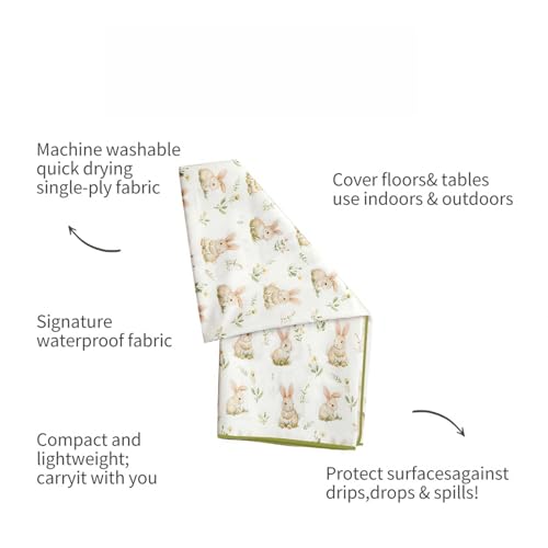Image of Baby Splat Mat for Under High Chair, 51 x 51 Inch | Polyester Splash Mat,Wipe-Clean, Thin & Light.Use As Food , Tablecloth, Picnic,Play ,Floor,Under High Chair Mat(Rabbit)