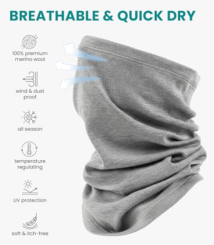 Image of Merino Wool Sun & Wind-proof Neck Gaiter 17.5um - Breathable Multi-Use Face Covering - Neck Warmer & Ski Mask for Women, Men