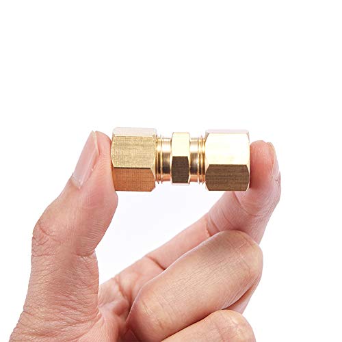 Brass Compression Tube Pipe Fitting Connector, Straight Coupling Adapter, 3/8" Tube Od X 3/8" Tube Od Connector 5Pcs (3/8" Od Compression X 3/8" Od Compression) #TOP3