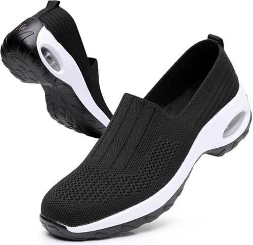 Solshine Damen Atmungsaktive Sneakers Slip on Walkingschuhe D170 Schwarz 39EU