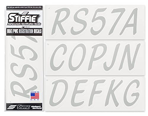 Image of Whipline Solid Silver /White 3 inch Alpha-Numeric Registration Identification Numbers Stickers Decals for Boats & Personal Watercraft