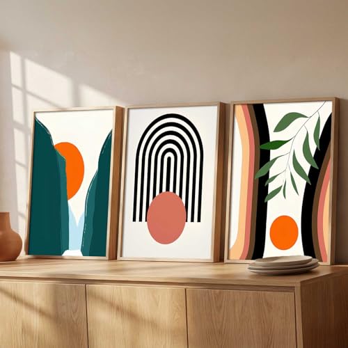 Image of kotart Home Decor Boho Painting Decorative Wall Art | Aesthetic Poster With Frame For Living Room Bed Room Hotel Wall Decor Digital Reprint Set of 3 (10X13 inch)