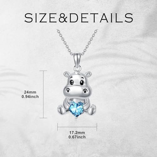 Image of PROESS Animal Birthstone Necklace 925 Sterling Silver Otter /Axolotl /Hippo /Elephant /Dachshund /Monkey /Red Panda Pendant Necklace Animal Birthstone Jewelry Gifts for Women