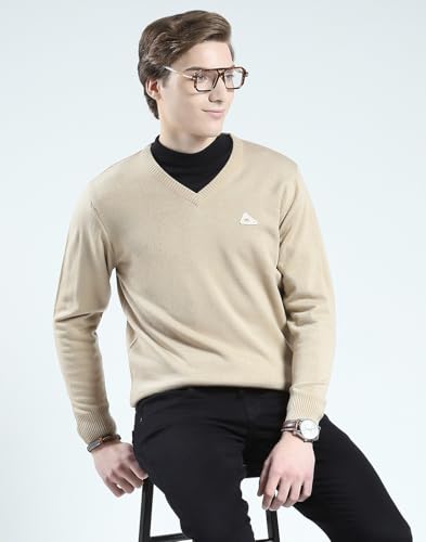Image of Monte Carlo Men's Regular Fit Pullover | Solid V Neck Style | Full Sleeves Pull On | Warm & Stylish Winter Fashion Sweater | Winter Sweater for Men's