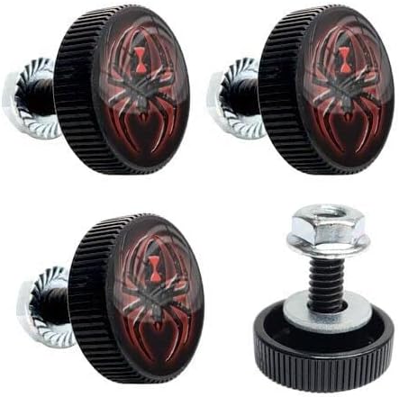 4 Black 1" Round Logo License Plate Frame Fastener Tag Bolts Widow Spider D1 Style-9856-3778