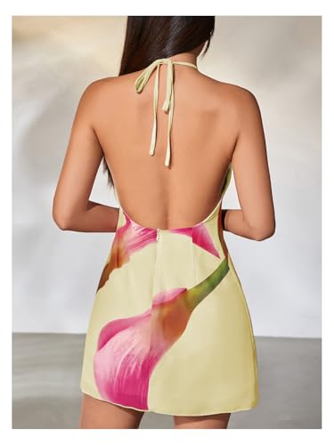 Image of MakeMeChic Women's Floral Halter Backless Cocktail Dress Ring Sleeveless Fall Mini Dresses