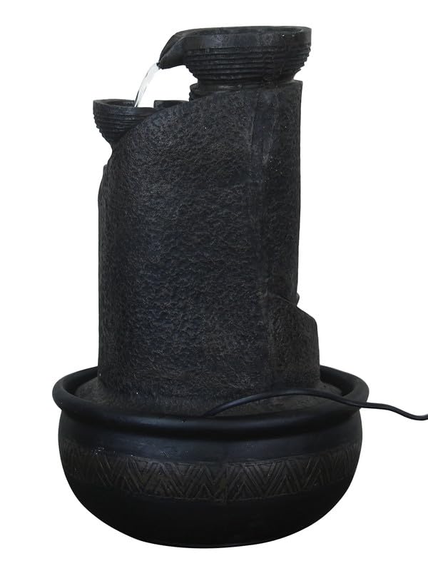 Image of Polyresin Black Designer Table Top Indoor 5 Artistic Steps Waterfall Fountain with Yellow LED Lights & Water Flow Controller Pump (Size: 41 x 25 x 25 CM | Weight: 1980 gram | Color: Black)