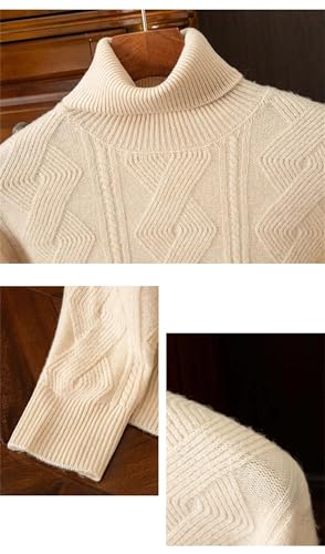Men's 100% Merino Wool Sweater Turtleneck Crossing Textured Pullover Fall Thickening Jumper Top2