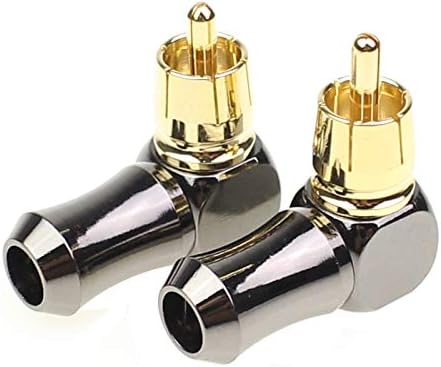 Hi End RCA Male Plug Adapter 2-Pack Brass Right Angle Gold Plated Audio Phono Solder Connector 90 Degree with Solid Construction