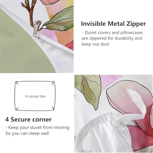 Housse de couette 220x240 cm magnolia aquarelle réversible en microfibre