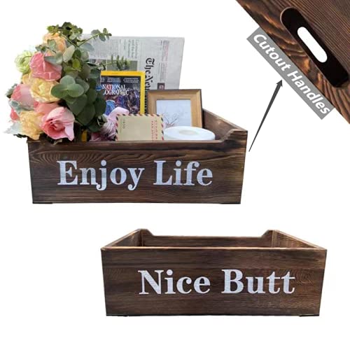 Buy UJEFF Rustic Brown Wood Storage Box with Handles, Storage Crates