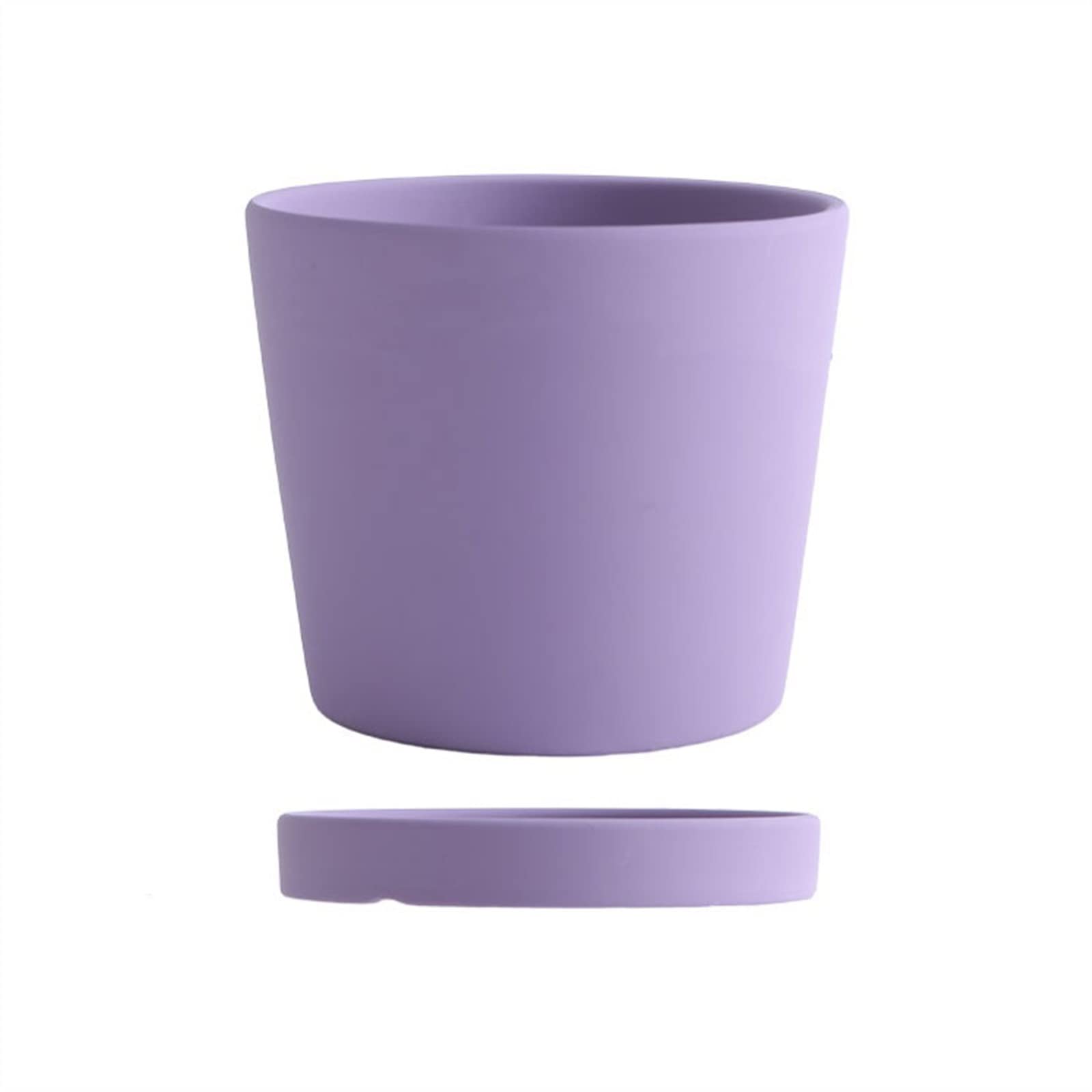 HIHELO Donice Ceramiczna okrągła doniczka z otworami drenażowymi sukulenty kaktus orchidea doniczka doniczkowa prosta z tacą doniczka do przedszkola (kolor: fioletowy)