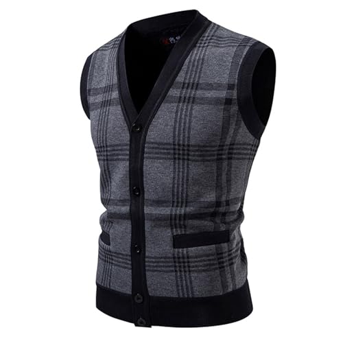 Mens Sweater Vest Slim Fit Knitted Sleeveless Cardigan Warm V Neck Button Knit Waistcoat Plus Size Cardigan Vest