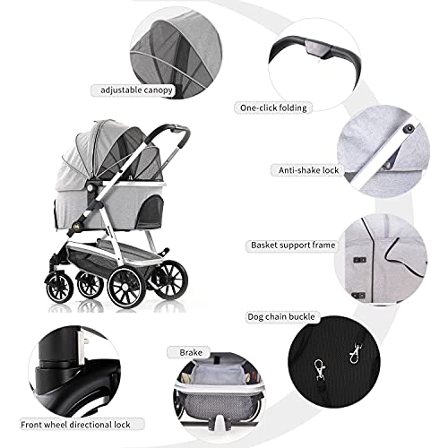 Kenyone Pet Stroller, 3 in 1 Multifunction Pet Travel System 4 Wheels Foldable Aluminum Alloy Frame Carriage for Small… - Image 5