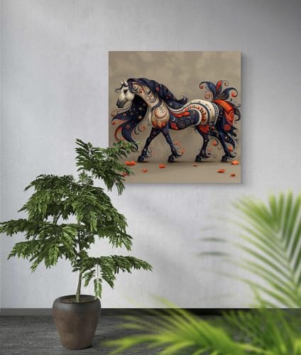 Décoration murale cheval avec motif mandala géométrique, tableau en verre acrylique
